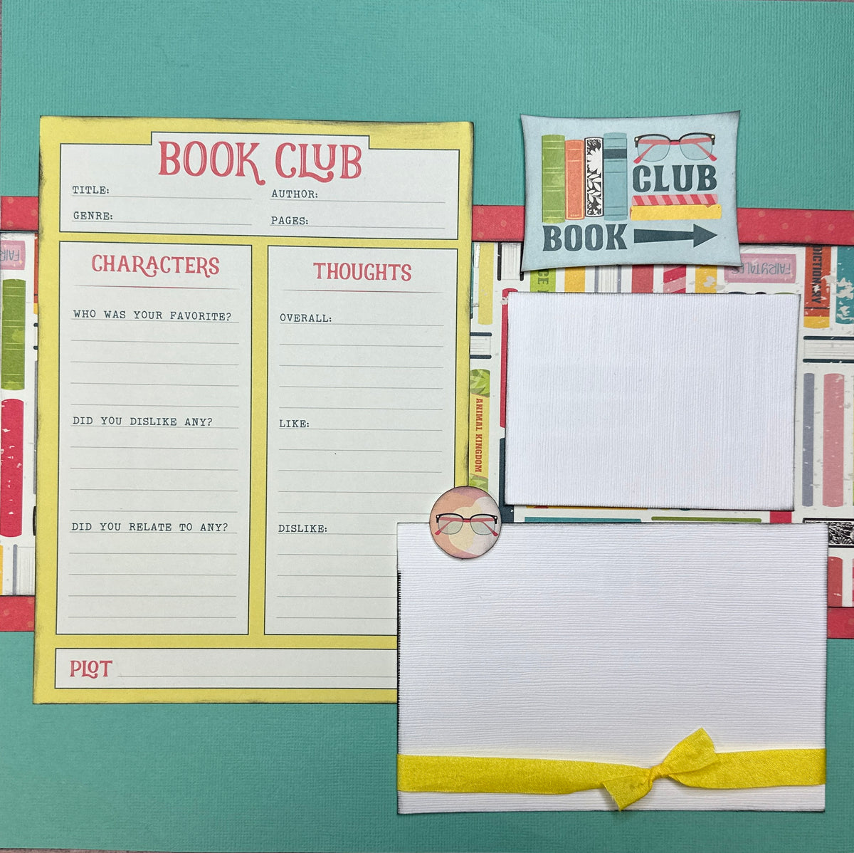 Book Club, Book Club/ Book Lover Themed Scrapbooking Kit, 2 page  Scrapbooking Layout Kit, Book themed diy craft kit, diy