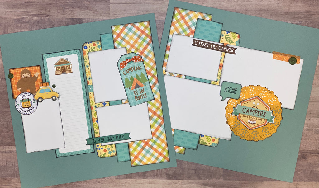 Camping Is In Tents, Camping Themed 2 page Scrapbooking Layout Kit or Premade Scrapbooking Pages camp diy craft kit camping craft