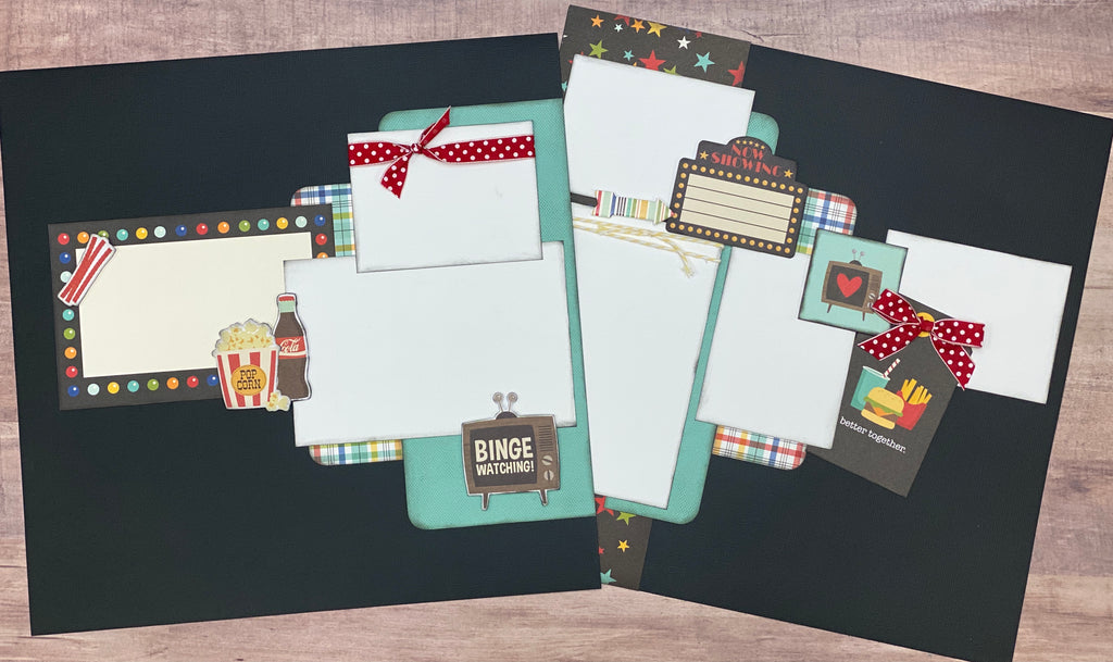 Binge Watching! Now Showing,  2 Page Scrapbooking Layout Kit or Premade pages