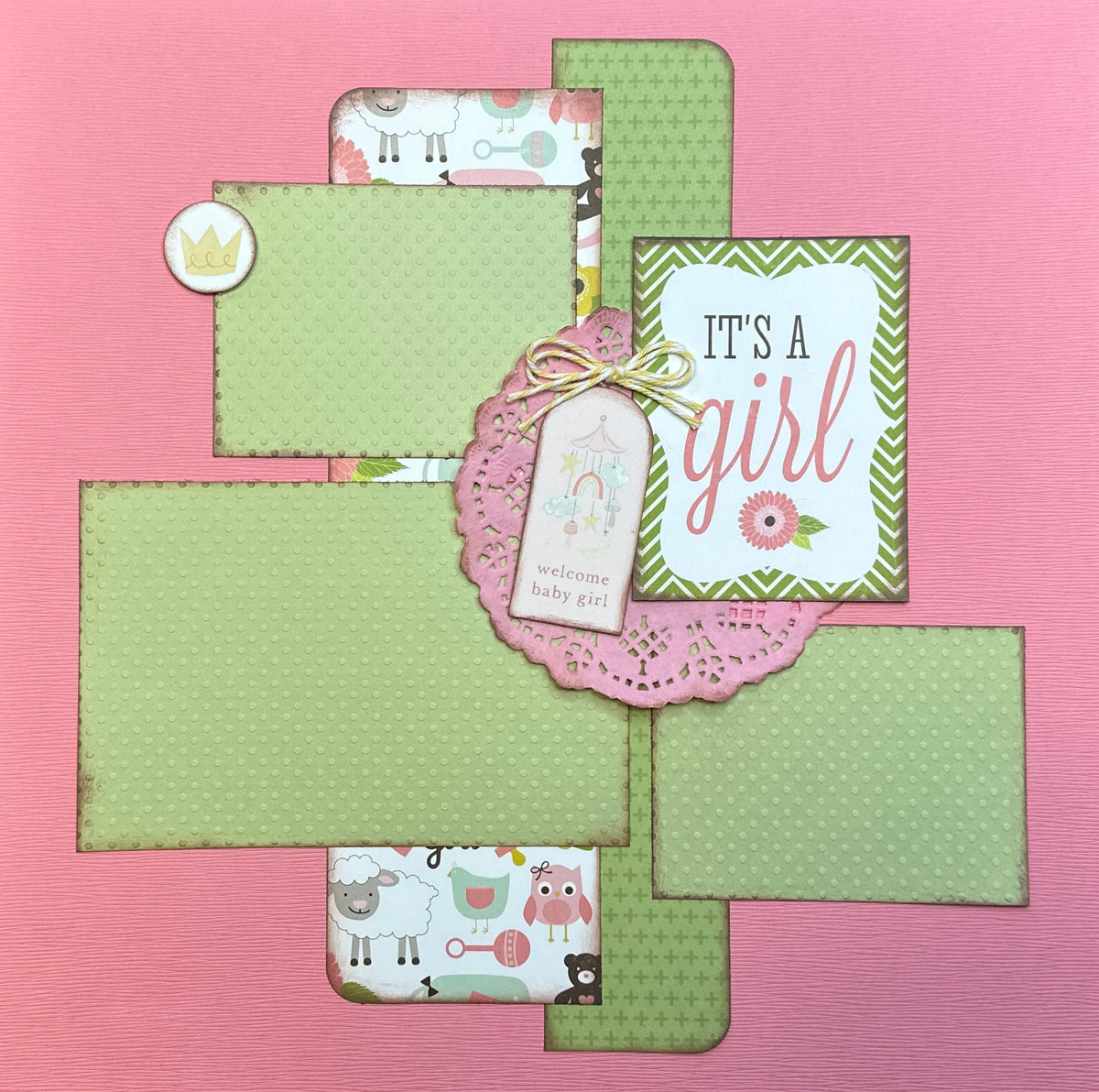 It's A Girl, Baby Girl Themed 2 page Scrapbooking Layout Kit, baby