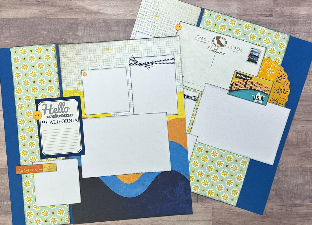 Greetings From California, California Themed 2 page Scrapbooking Layout Kit,  diy craft kit Travel craft kit