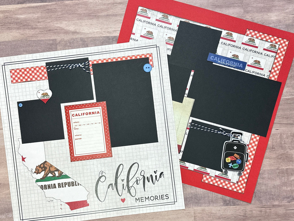 California Memories, California Themed 2 page Scrapbooking Layout Kit,  diy craft kit Travel craft kit