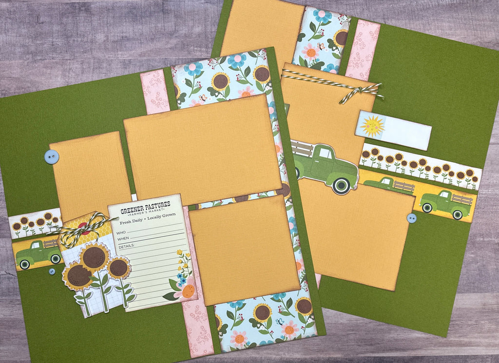 Greener Pastures, Farmhouse themed, 2 Page DIY Scrapbooking Layout Kit, farm / Fair craft kit, Simple Stories Homegrown