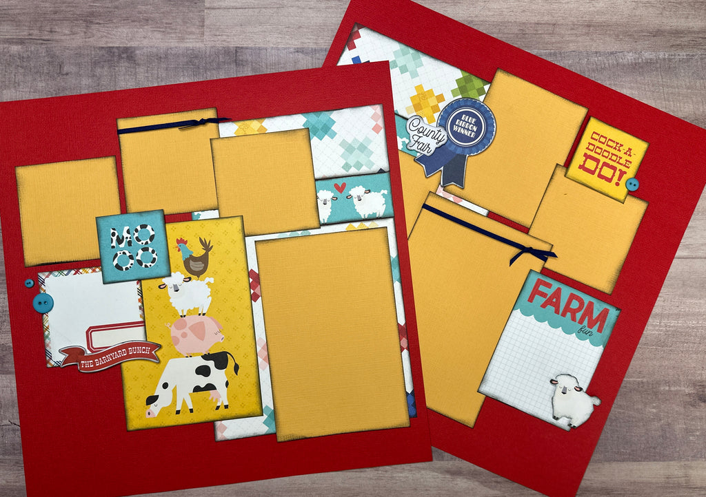 The Barnyard Bunch, Farmhouse themed, 2 Page DIY Scrapbooking Layout Kit, farm / Fair craft kit, Simple Stories Homegrown