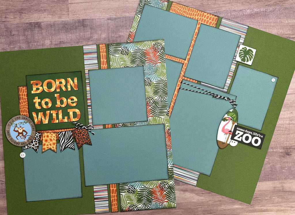 Born To Be Wild, Zoo Themed 2 Page Scrapbooking Layout Kit, Zoo scrapbook diy craft kit Zoo craft kit, Photo Play A Day At The Zoo