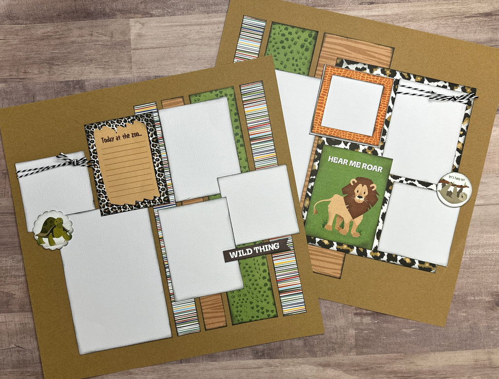 Today At The Zoo,  Zoo Themed 2 Page Scrapbooking Layout Kit, Zoo scrapbook diy craft kit Zoo craft kit, Photo Play A Day At The Zoo