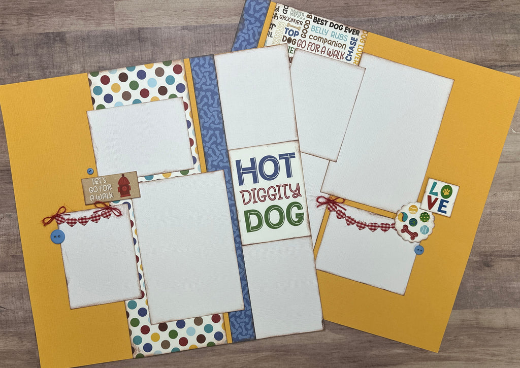 Hot Diggity Dog,  Dog Themed Scrapbooking 2 Page Scrapbooking Layout Kit, Dog diy craft, Photo Play Hot Diggity Dog