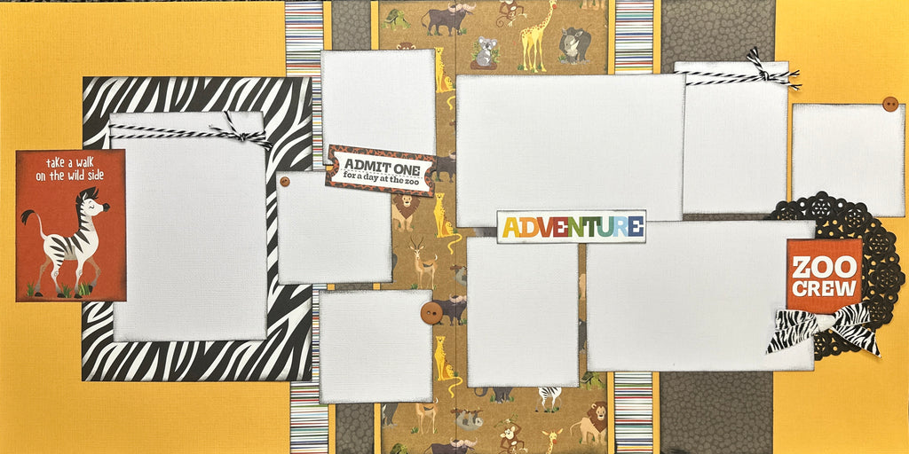 Zoo Crew - Take A Walk On The Wild Side, Zoo Themed 2 Page Scrapbooking Layout Kit, Zoo scrapbook diy craft kit Zoo craft kit, Photo Play A Day At The Zoo