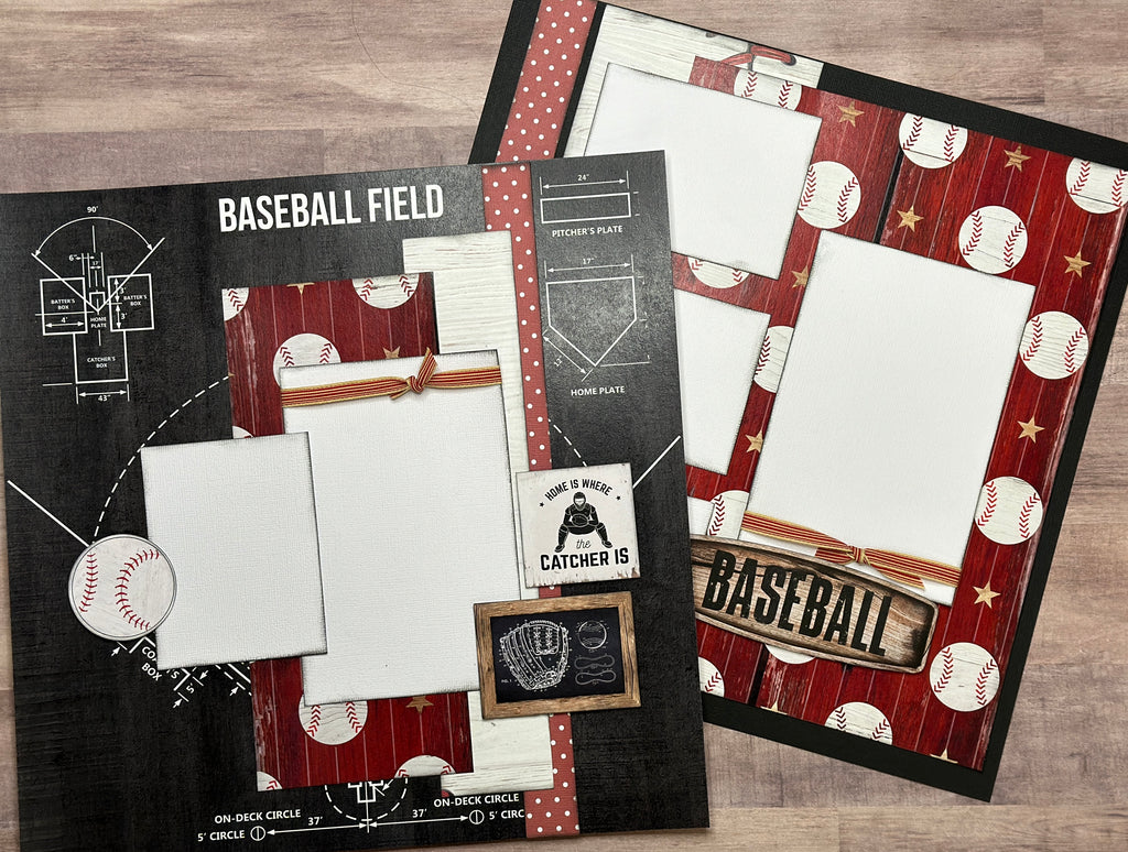 Baseball Field - Batter's Up!,  Baseball, Baseball Themed 2 Page Scrapbooking Layout Kit, DIY Scrapbooking Kit, DIY baseball craft, baseball field