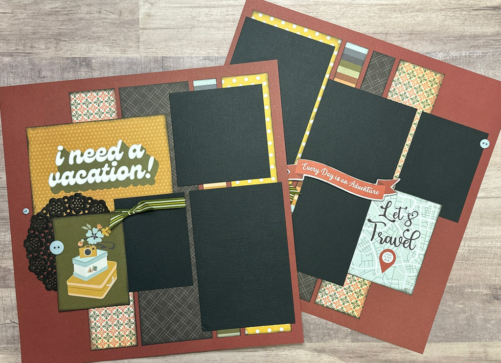 I Need A Vacation - Let's Travel, Travel themed 2 page DIY scrapbooking layout Kit, Echo Park Let's Take The Trip