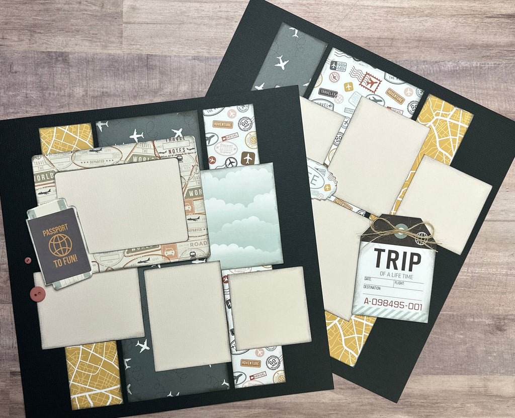 Passport To Fun, Travel themed 2 page DIY scrapbooking layout Kit, Echo Park Let's Take The Trip