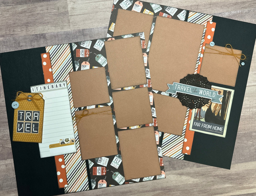 Travel Itinerary, Travel themed 2 page DIY scrapbooking layout Kit, Echo Park Let's Take The Trip