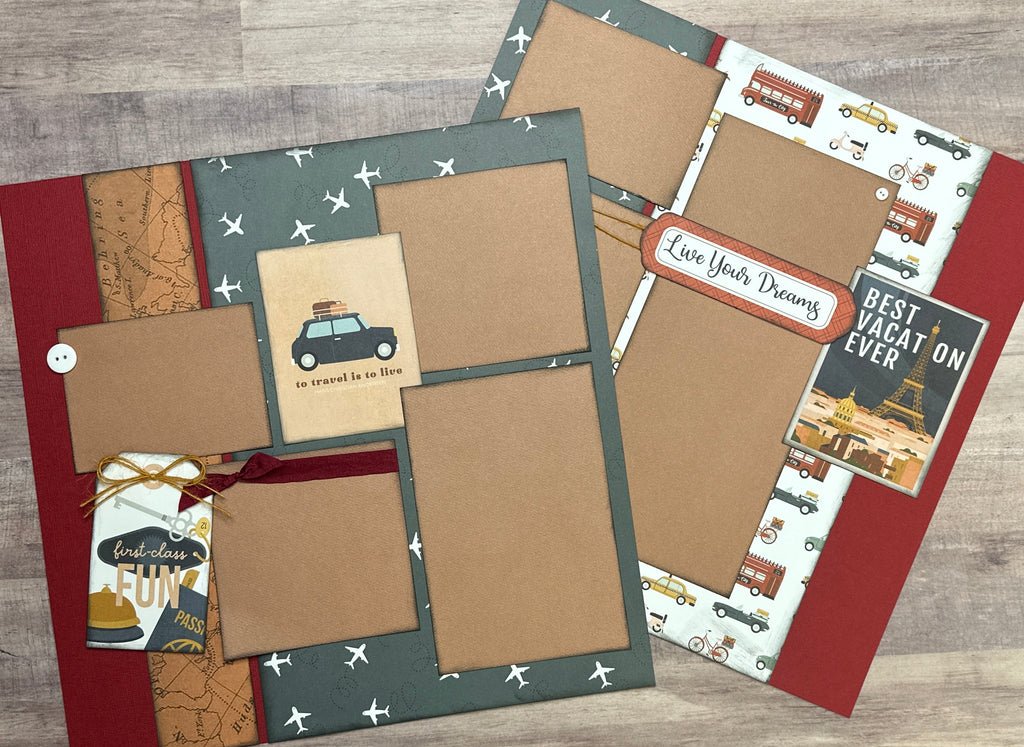 To Travel Is To Live - Live Your Dreams, Travel themed 2 page DIY scrapbooking layout Kit, Echo Park Let's Take The Trip