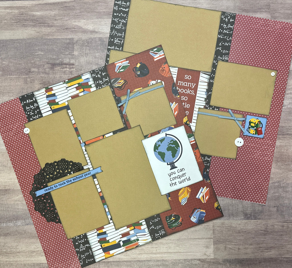 You Can Conquer The World,  School Themed DIY Scrapbook Kit, 2 page Scrapbooking layout kit, School themed diy craft kit