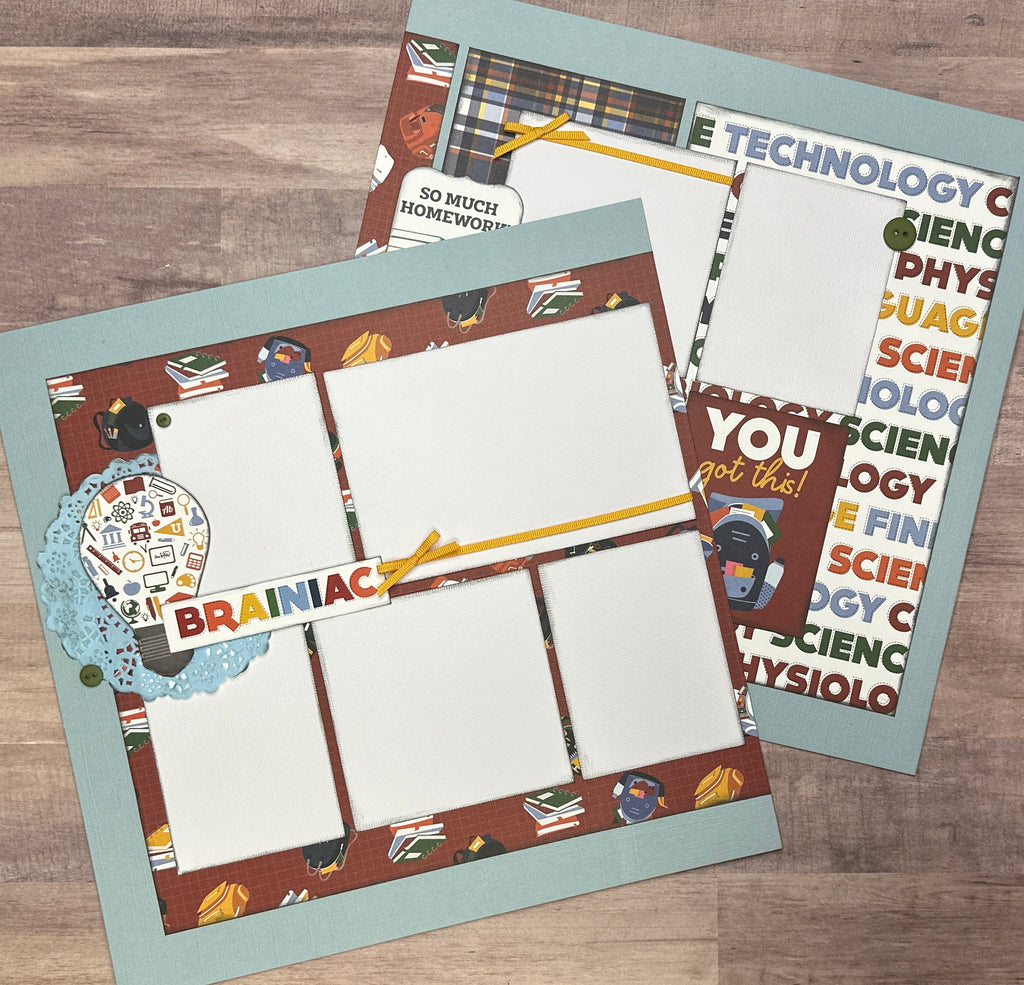 Brainiac, School Themed DIY Scrapbook Kit, 2 page Scrapbooking layout kit, School themed diy craft kit