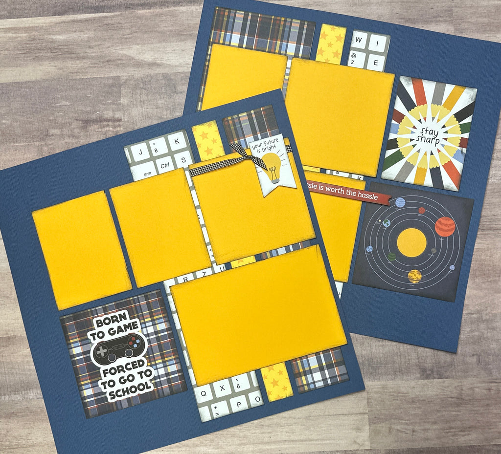 Born To Game - Forced To Go To School, School Themed DIY Scrapbook Kit, 2 page Scrapbooking layout kit, School themed diy craft kit