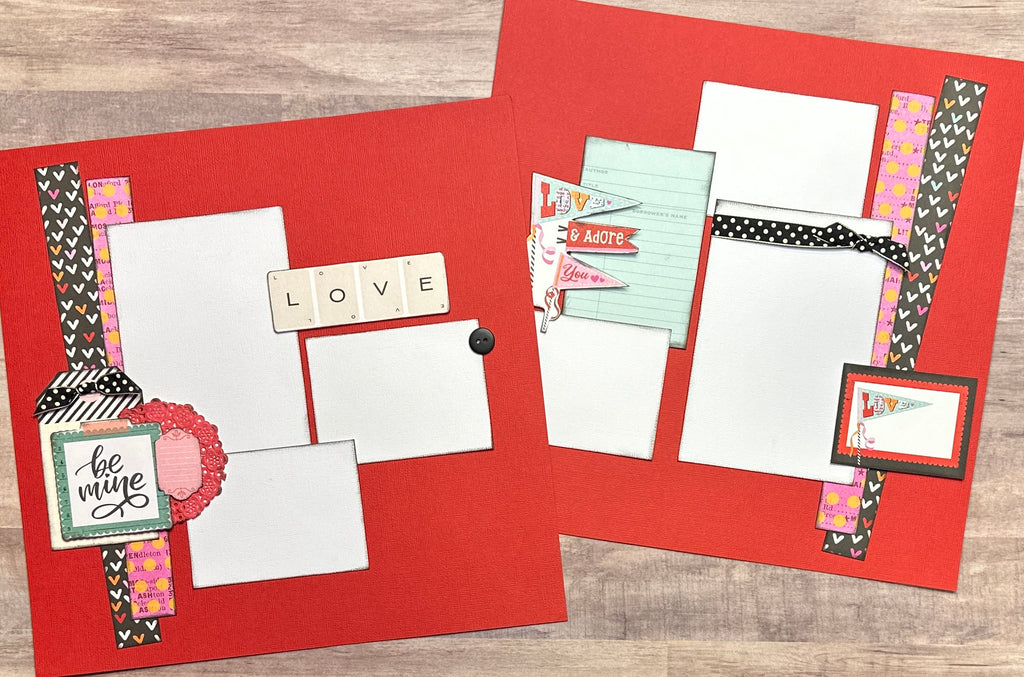 Be Mine- Love And Adore You, Valentine Themed 2 Page Do It Yourself Scrapbooking Kit, DIY Valentines Day