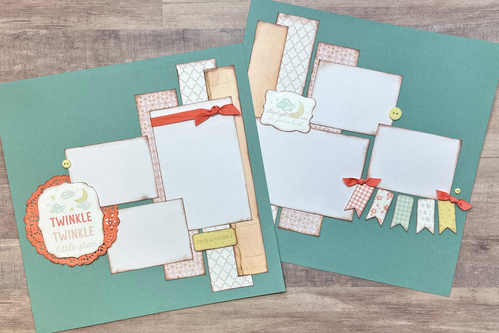 Twinkle Twinkle Little Star, Baby Girl Themed 2 page Scrapbooking Layout Kit, Baby Girl DIY Scrapbook Kit