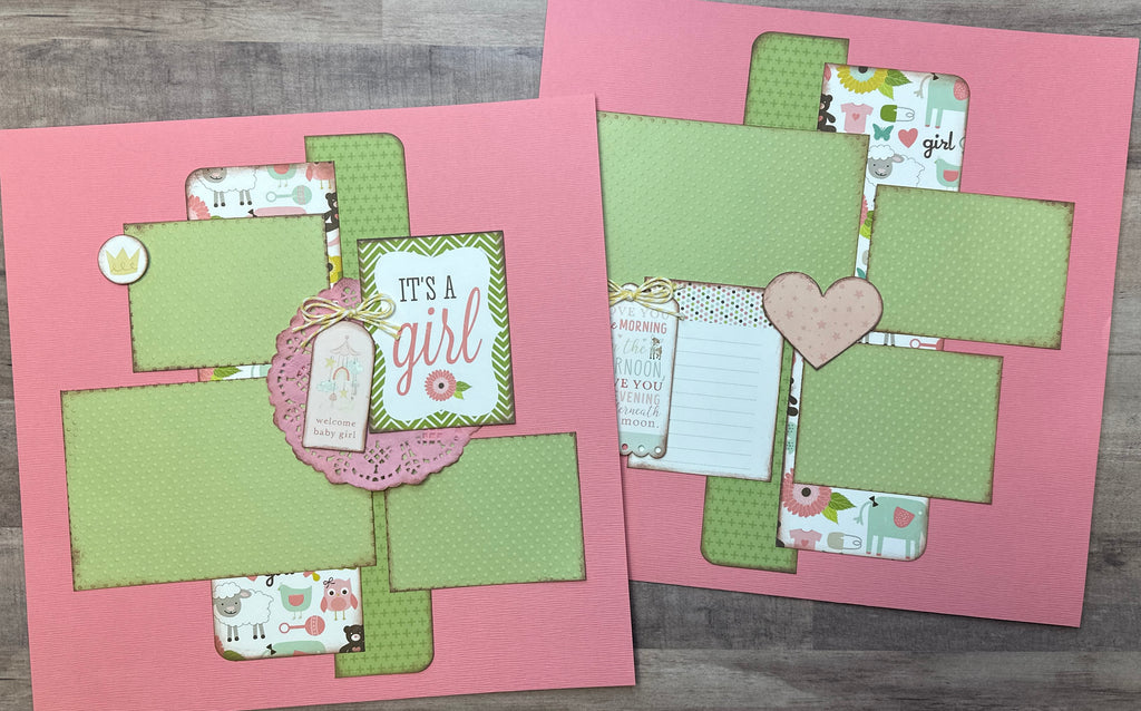 It's A Girl,  Baby Girl Themed 2 page Scrapbooking Layout Kit, Baby Girl DIY Scrapbook Kit