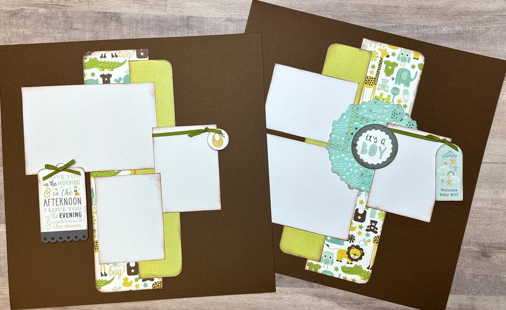 It's A Boy,  Baby Boy Themed 2 page Scrapbooking Layout Kit, Baby Boy DIY Scrapbook Kit