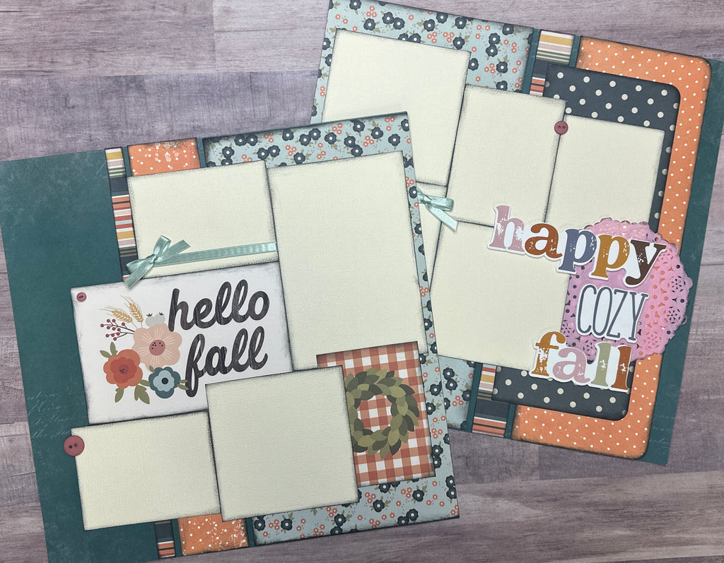 Happy Cozy Fall, Autumn Themed 2 Page Scrapbooking Layout Kit, fall diy craft kit, Simple Stories Cider and Donuts