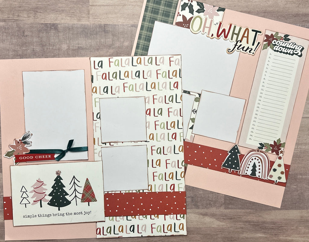 OH What Fun! Counting Down, Christmas Themed  2 Page Scrapbooking Layout Kit, Christmas diy craft kit, Simple Stories Boho Christmas