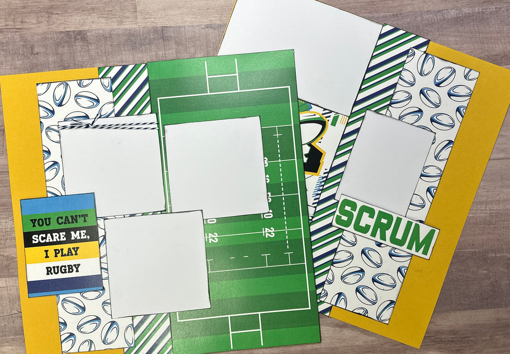 You Can't Scare Me I Play Rugby, Rugby Themed 2 page Scrapbooking Layout Kit, DIY Rugby craft, Rugby Scrapbook