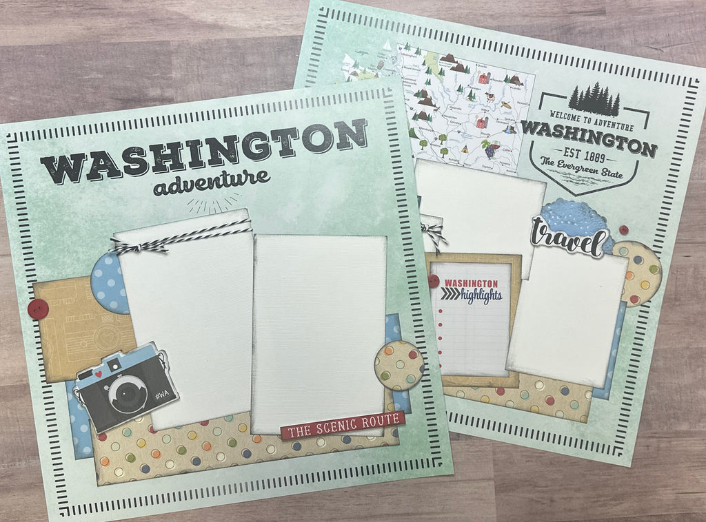 Welcome To Washington, Travel themed 2 page Scrapbooking Layout Kit, DIY travel scrapbook kit