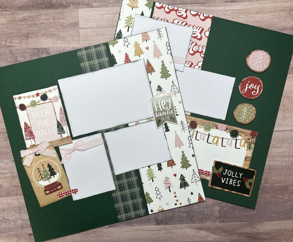 Deck The Halls,  Christmas Themed  2 Page Scrapbooking Layout Kit, Christmas diy craft kit, Simple Stories Boho Christmas