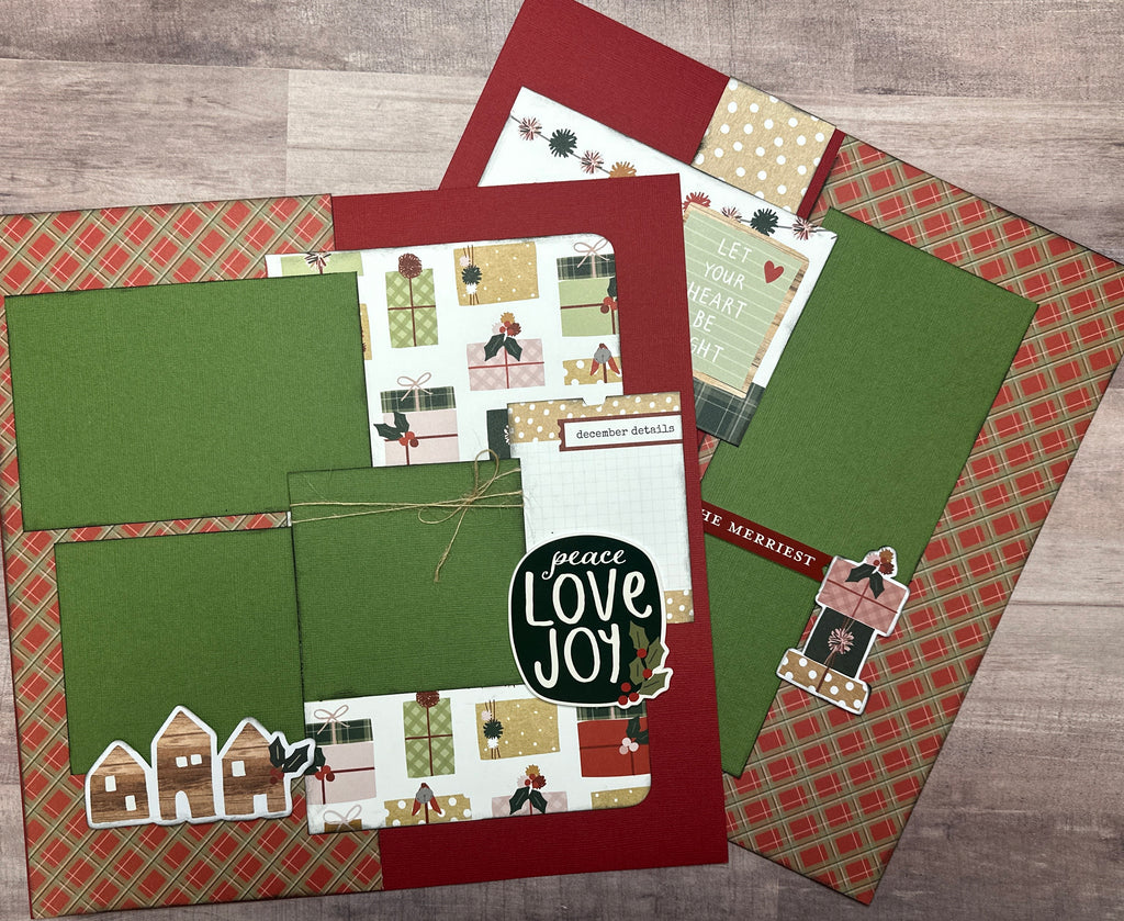 Let Your Heart Be Light, Christmas Themed  2 Page Scrapbooking Layout Kit, Christmas diy craft kit, Simple Stories Boho Christmas