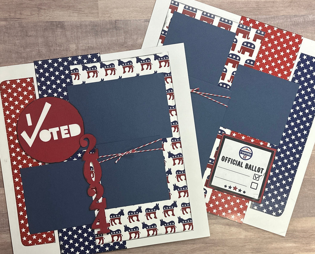 I Voted 2024 - Both Parties, Americana themed 2 Page Scrapbooking Layout Kit, diy craft kit, scrapbooking diy kit I Voted