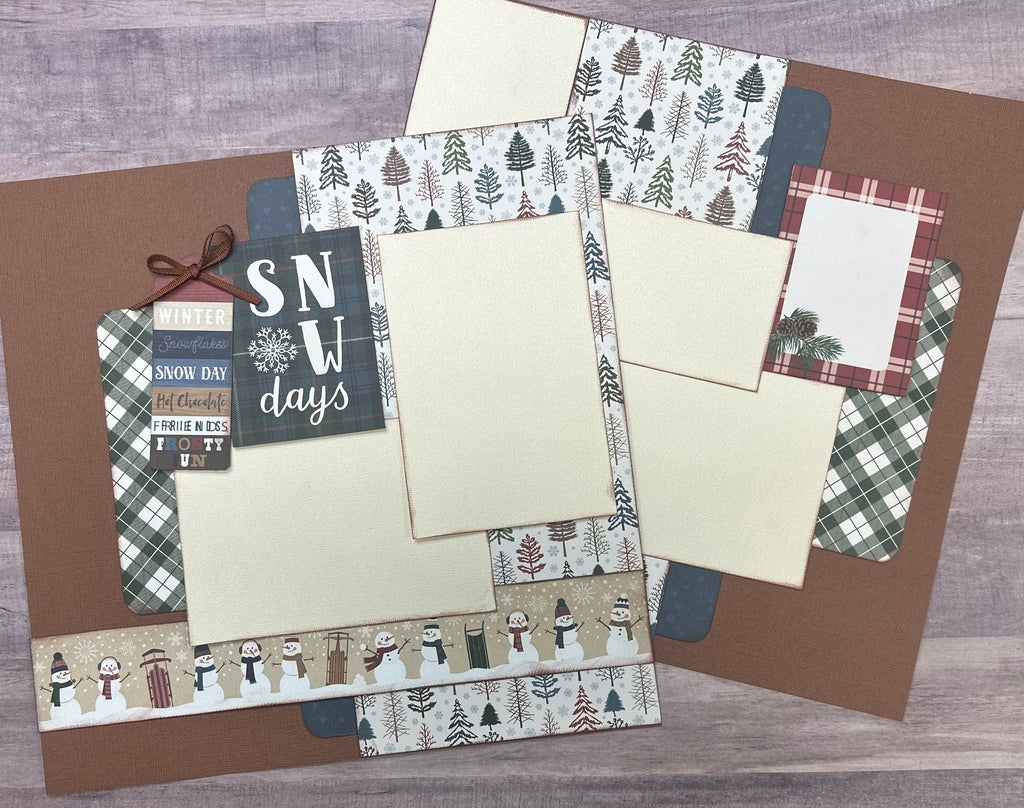 Snow Days, Winter and Snow themed 2 Page Scrapbooking Layout Kit, Scrapbooking Pages winter diy craft kit snowman craft