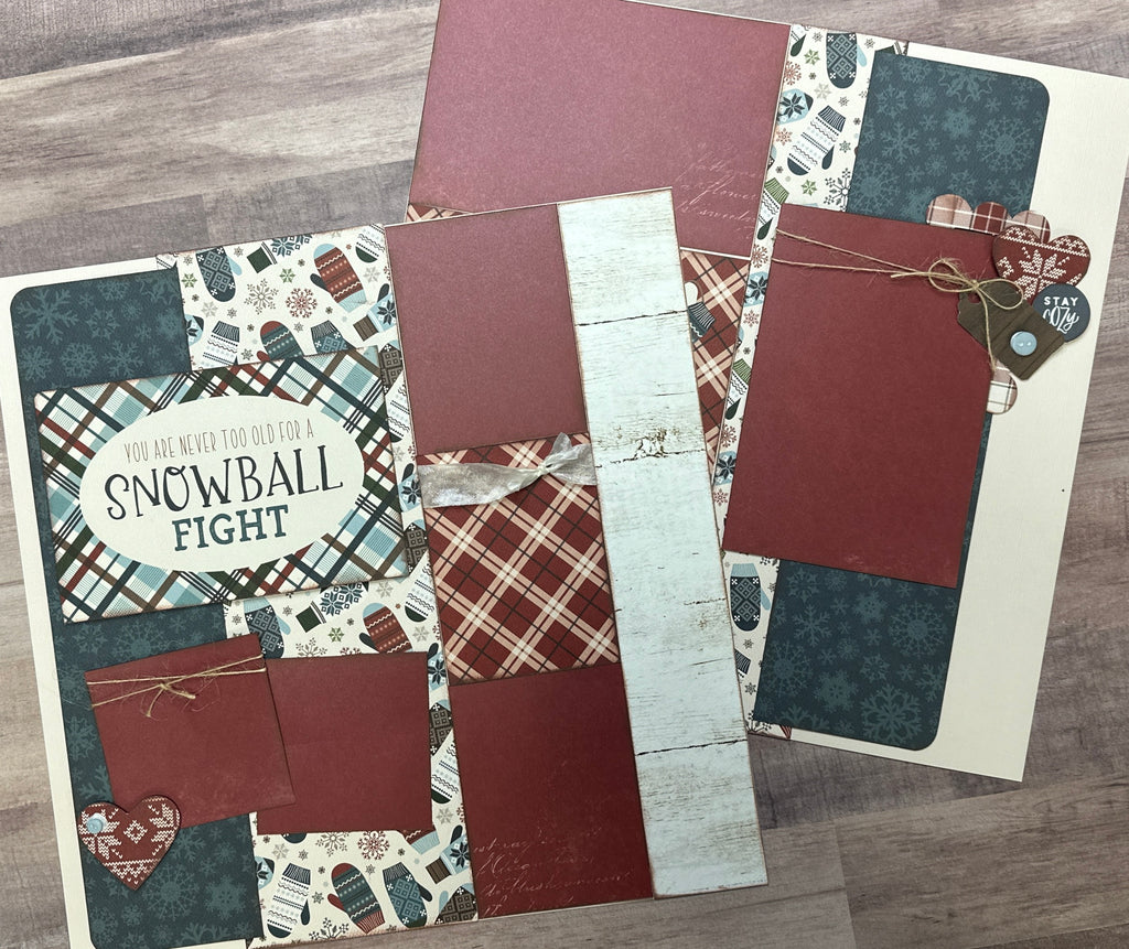 You Are Never Too Old For A Snowball Fight, Winter and Snow themed 2 Page Scrapbooking Layout Kit, Scrapbooking Pages winter diy craft kit