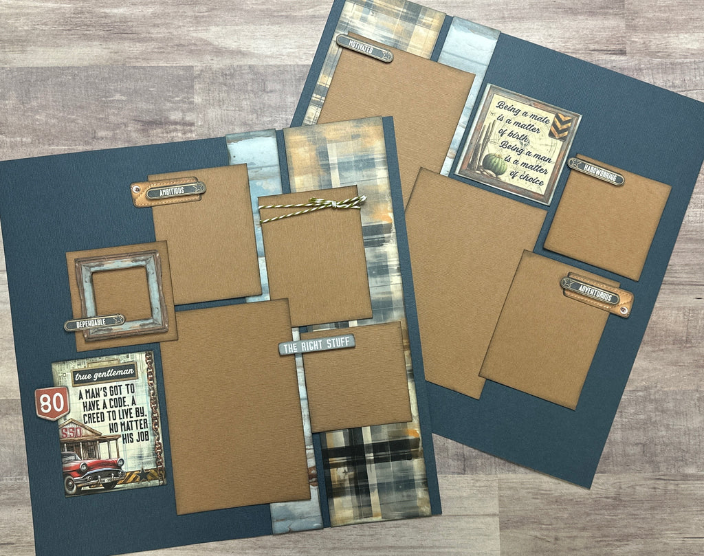 True Gentleman, Masculine Themed 2 Page Scrapbooking layout Kit,DIY Craft Kit 49 And Market Rust And Revs