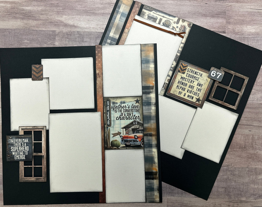 Like Father Like Son,  Masculine Themed 2 Page Scrapbooking layout Kit,DIY Craft Kit 49 And Market Rust And Revs