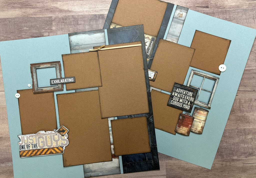 Just One Of The Guys, Masculine Themed 2 Page Scrapbooking layout Kit,DIY Craft Kit 49 And Market Rust And Revs