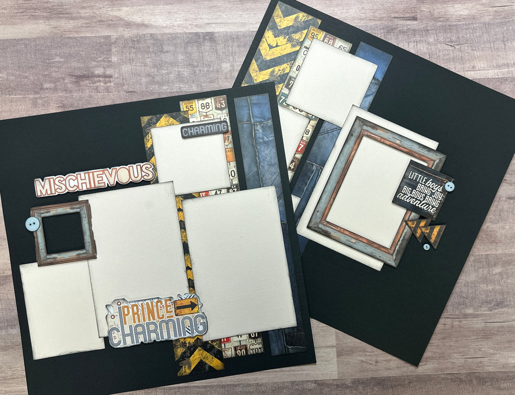 Prince Charming, Masculine Themed 2 Page Scrapbooking layout Kit,DIY Craft Kit 49 And Market Rust And Revs