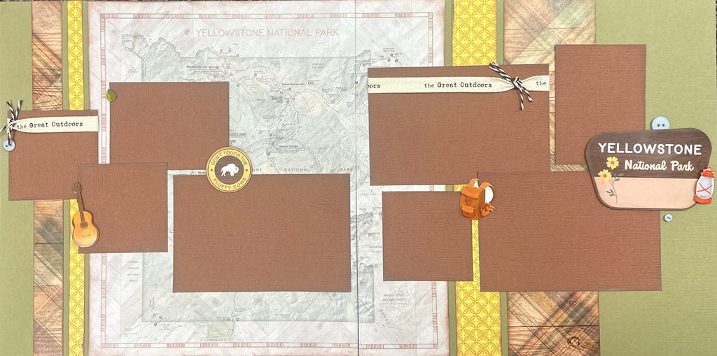 The Great Outdoors - Yellowstone, Travel General Themed 2 page Scrapbooking Layout Kit, Yellowstone DIY Scrapbook Kit