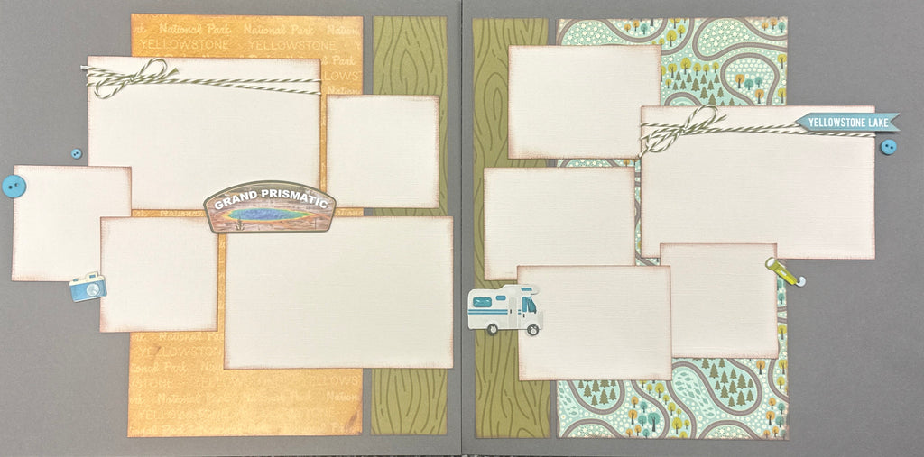 Grand Prismatic - Yellowstone, Travel General Themed 2 page Scrapbooking Layout Kit, Yellowstone DIY Scrapbook Kit