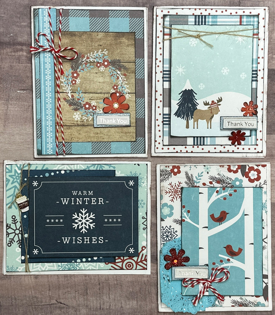 Winter Thank You, Thank You themed Card Kit- 4 pack DIY Winter Card Making Kit Diy Card kit