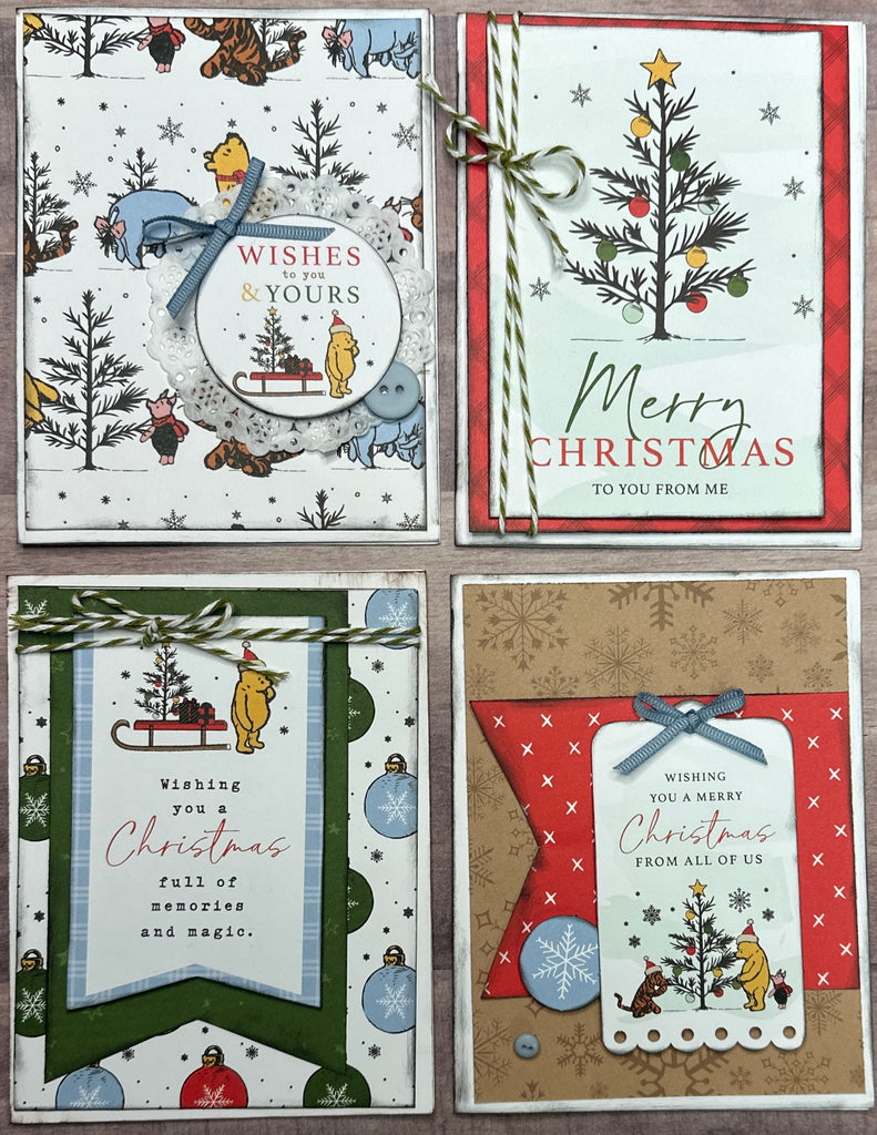 Warm Wishes To You And Yours, Christmas Winnie the Pooh themed Card Kit- 4 pack DIY Holiday Card Making Kit Diy Christmas craft