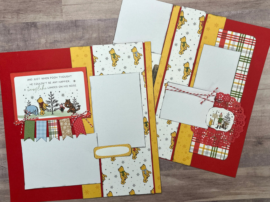 And Just When Pooh Thought He Couldn't Be Any Happier A Snowflake Landed On His Nose,  Winter and Snow themed 2 Page Scrapbooking DIY Layout Kit, Scrapbooking Page Winnie the Pooh