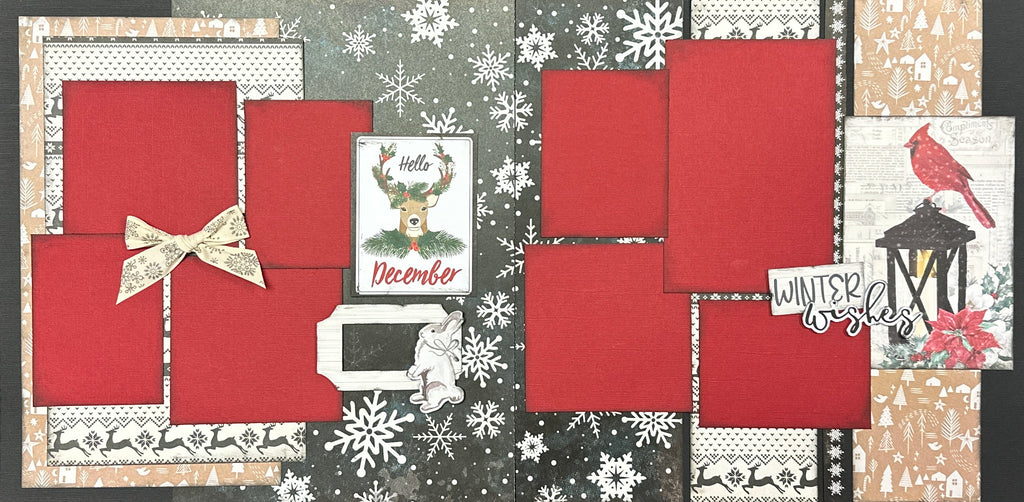 Hello December - Winter Wishes, Winter and Snow themed 2 Page Scrapbooking Layout Kit, Scrapbooking Pages winter diy craft kit, skiing craft kit