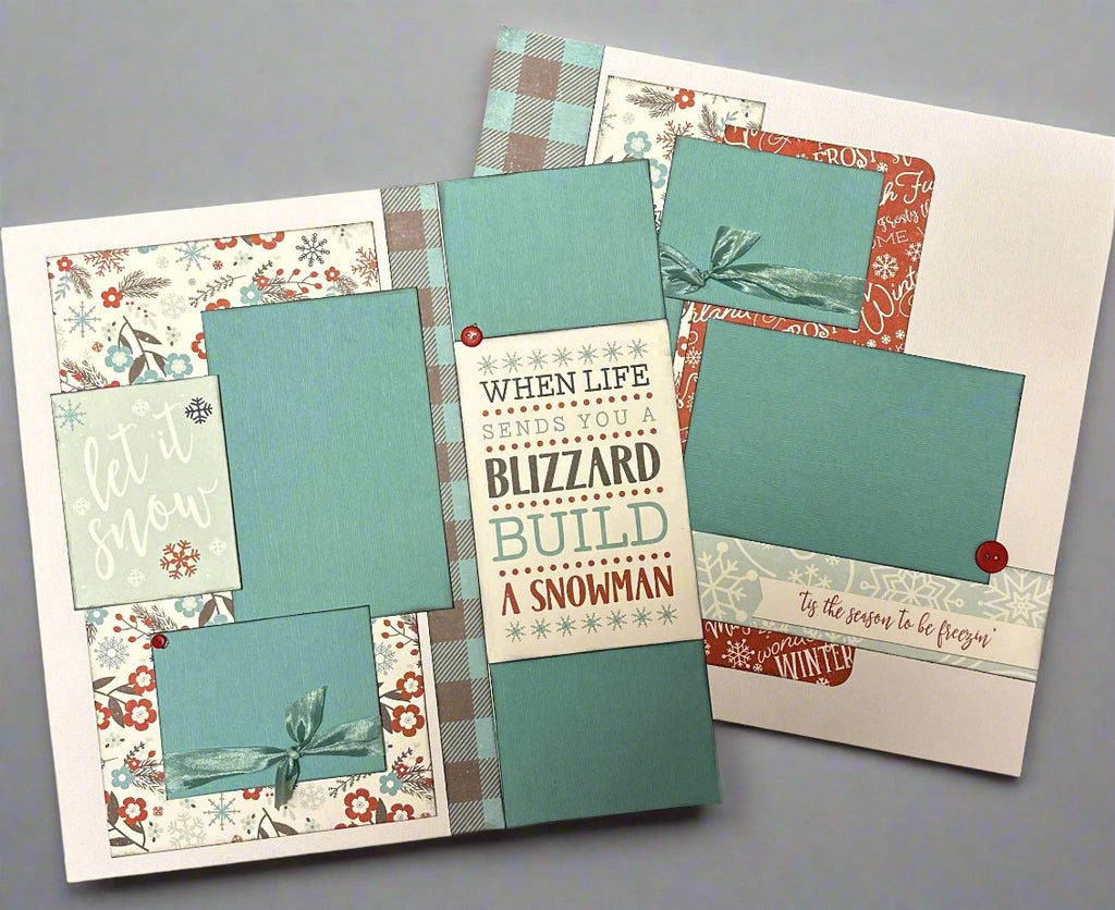 When Life Sends You A Blizzard - Build A Snowman, Winter and Snow themed 2 Page Scrapbooking Layout Kit, Scrapbooking Pages winter diy craft kit snowman craft