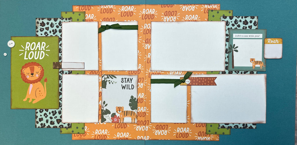 Roar Loud Stay Wild, Zoo Themed 2 Page Scrapbooking Layout Kit, Zoo scrapbook diy craft kit Zoo craft kit