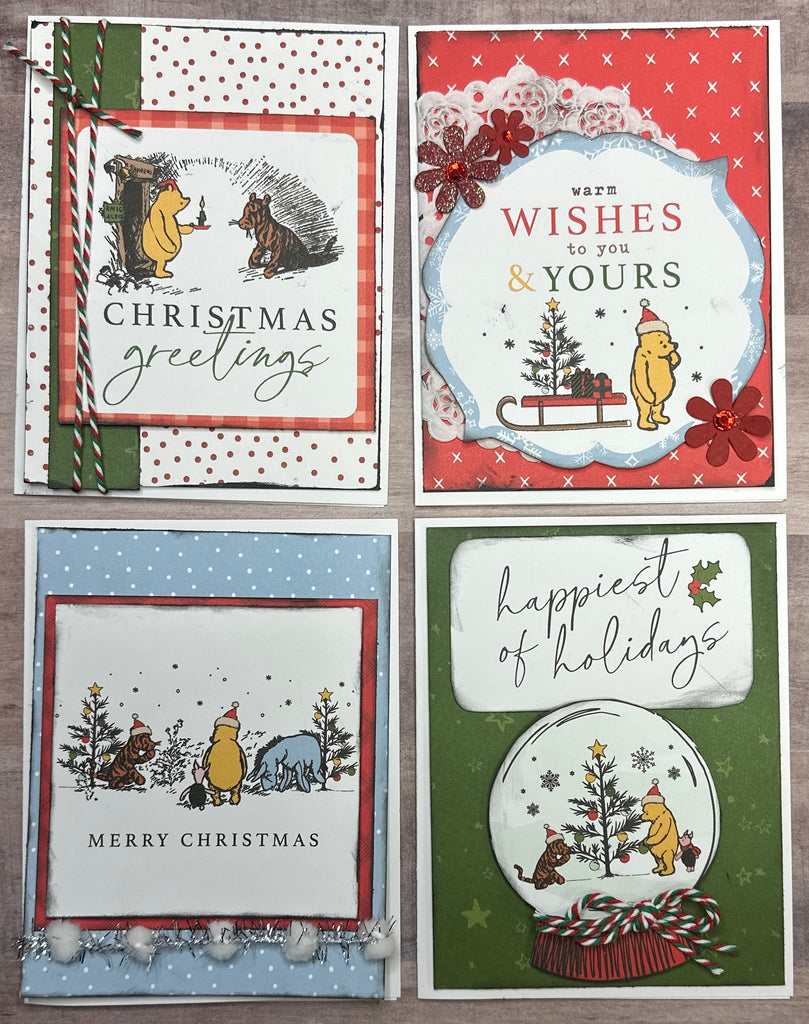 Christmas Greetings, Christmas Winnie the Pooh themed Card Kit- 4 pack DIY Holiday Card Making Kit Diy Christmas craft