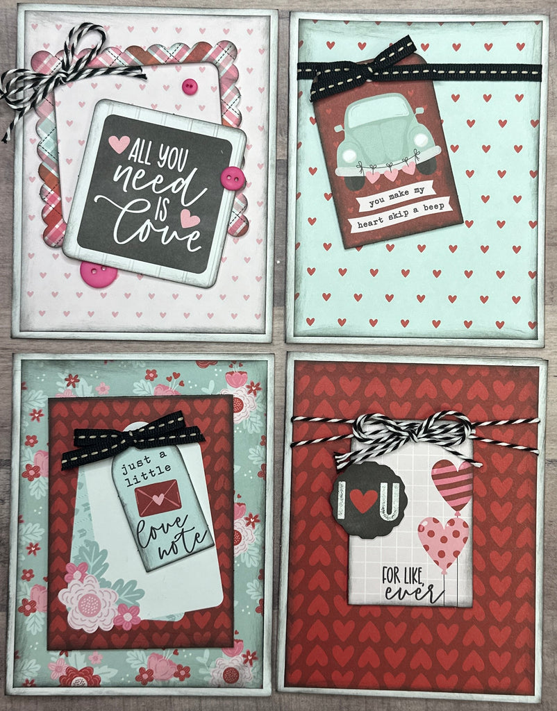 All You Need Is Love, DIY Valentine Card Making Kit, 4 pack DIY Card Kit, Card Craft DIY, Echo Park Love Notes