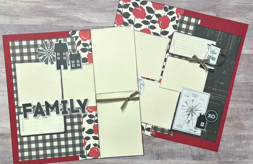 Family - Rise and Grind, Farmhouse themed, 2 Page Scrapbooking Layout Kit, farmhouse craft