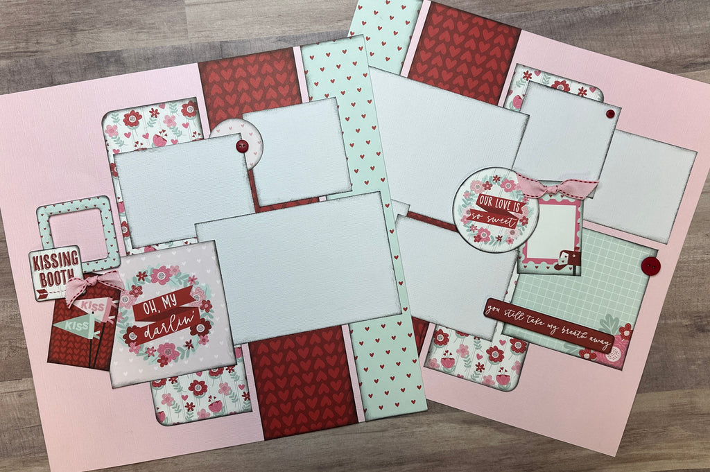 Oh My Darlin', Valentine Themed 2 Page Do It Yourself Scrapbooking Kit, Echo Park Love Notes, DIY Valentines Day