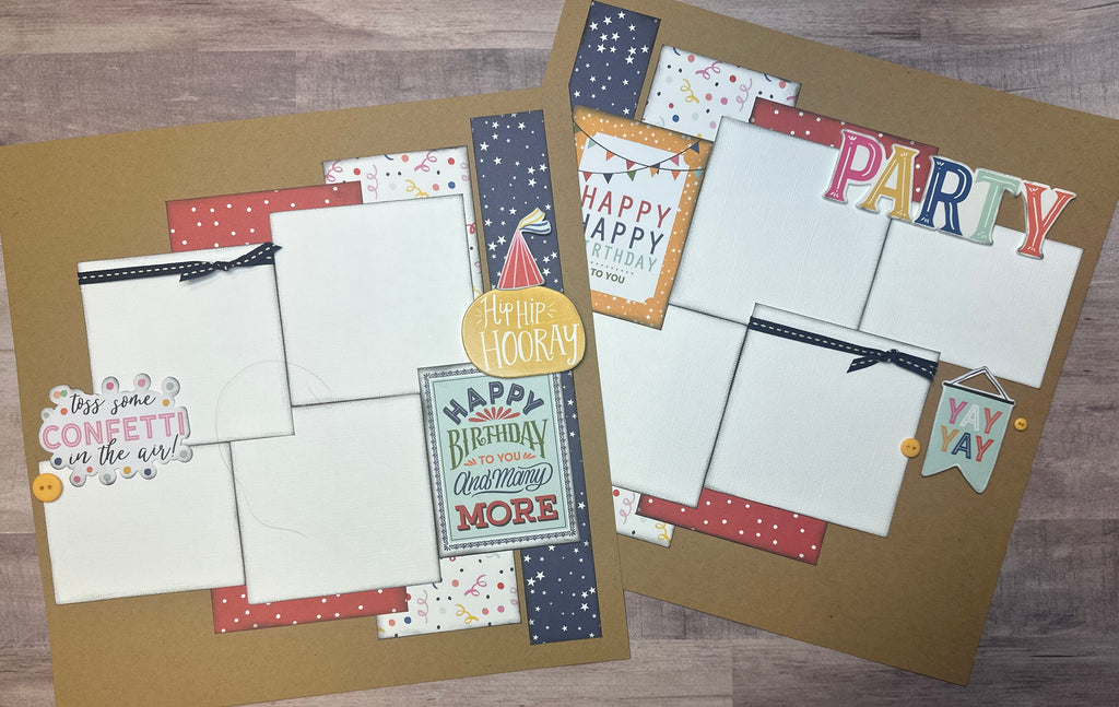 Toss Some Confetti In The Air,  Birthday Themed 2 Page Scrapbooking layout KIt or Premade Scrapbooking Pages
